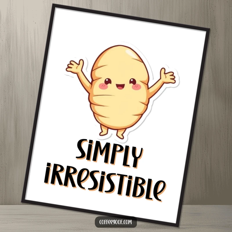 Funny croissant digital art print of a jolly pastry with arms akimbo, posing proudly, ready to add humor to your walls.