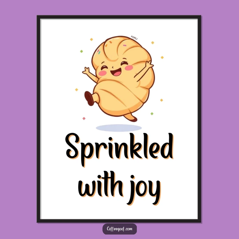 Funny Croissant Digital Art: Cartwheeling Pastry Print, Hilarious Instant Gift