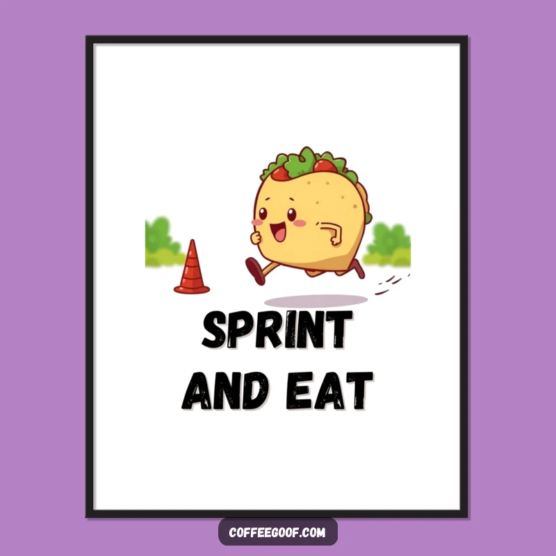 Funny Digital Art: Sprinting Taco Illustration, Instant Download, Terrific Funny Gift