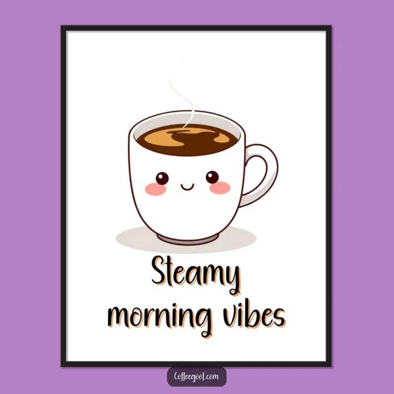 Funny Coffee Cup Digital Art: Cheerful Steaming Handle Graphic, Instant Gift