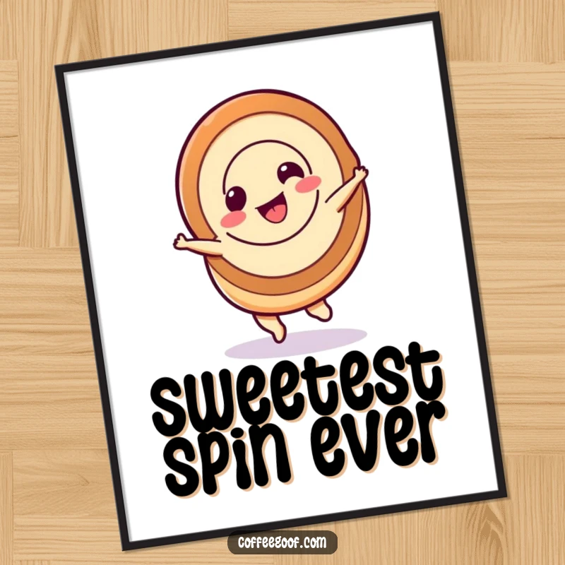 Funny cinnamon roll digital art print, a cinnamon roll character spinning, instant download for sweet decor.