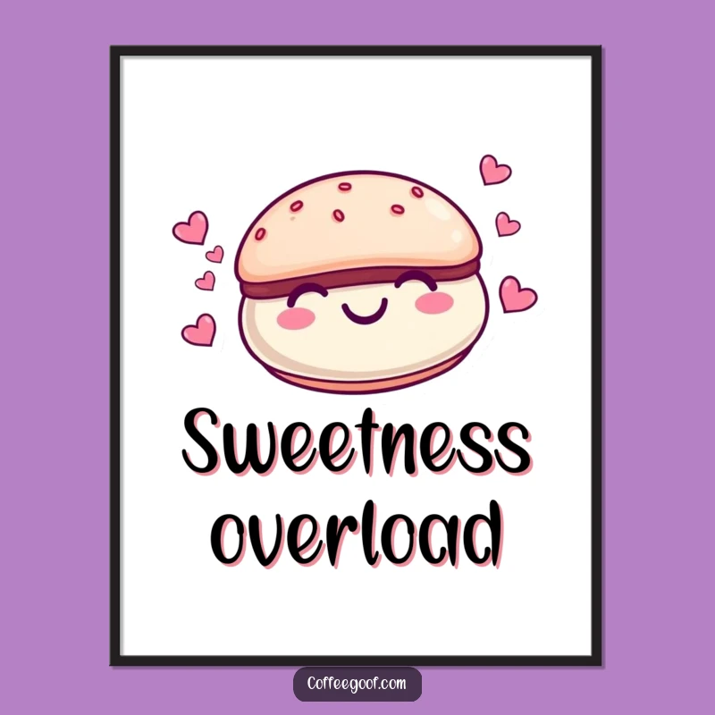 Funny Macaroon Hearts Digital Art - Cute Cartoon Character Print Gift