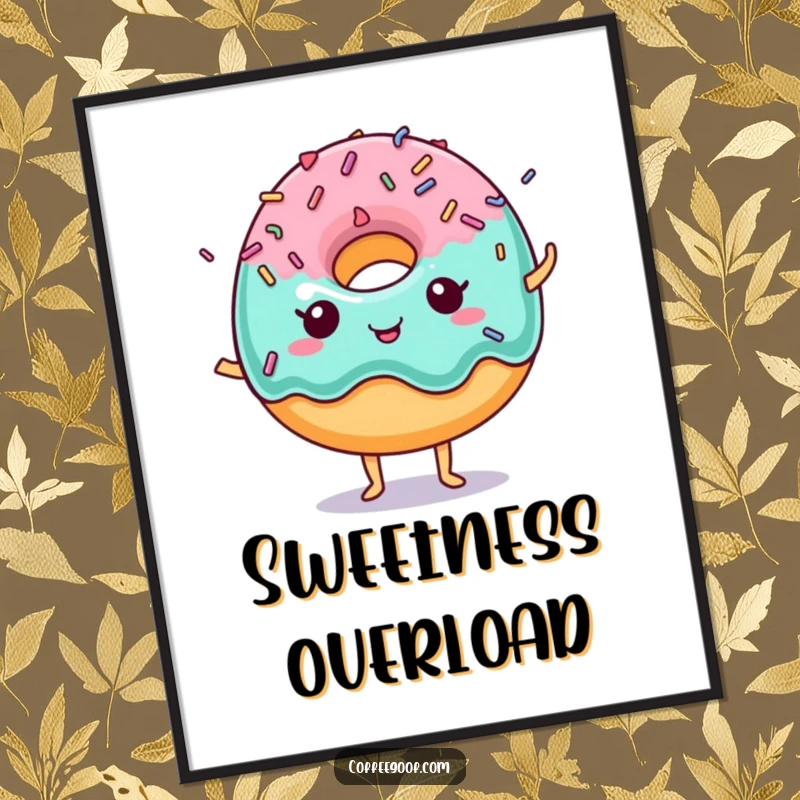 Funny Donut Digital Art Print of a happy donut with lively dancing sprinkles, ready to be printed.
