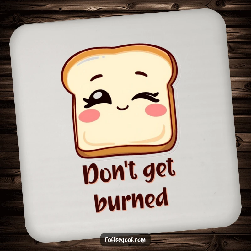 Funny drink coaster depicting a slice of toast with playful winking eyes, adding breakfast-themed cheer to beverage service.