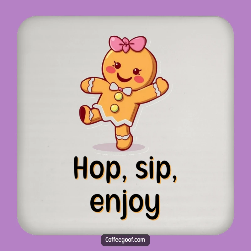 Funny Gingerbread Cookie Hop Drink Coaster - Cheerful Cartoon Table Protector Gift