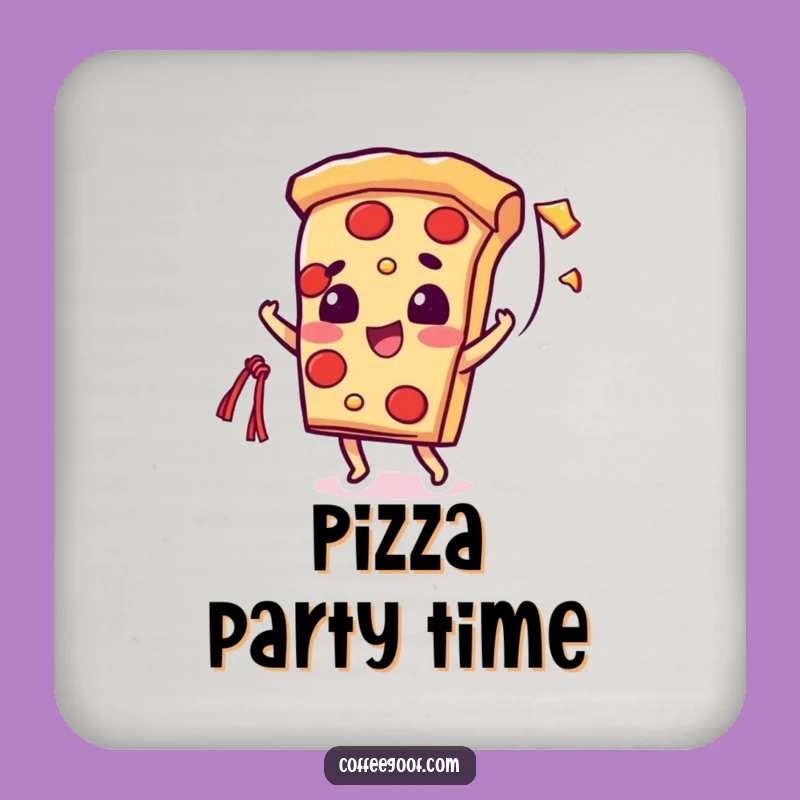 Funny Pizza Cheese String Coaster: Beaming Slice Character - Protect Surfaces Gift