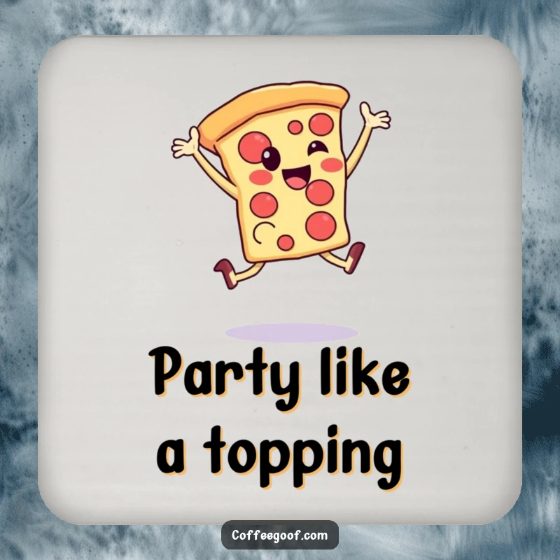 Funny Drink Coaster: A happy pizza slice performs a celebratory leap, protecting surfaces with a humorous and appetizing design.