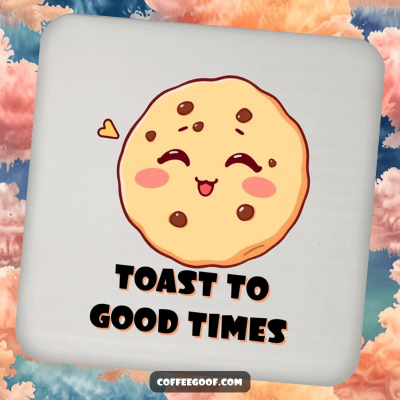 Funny drink coaster featuring a charming cookie making a humorous attempt to wink, perfect for adding personality to tables.