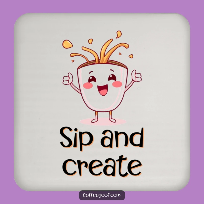 Funny Coffee Cup Art Spill Coaster: Jubilant Character Spills Art - Protect Surfaces Gift