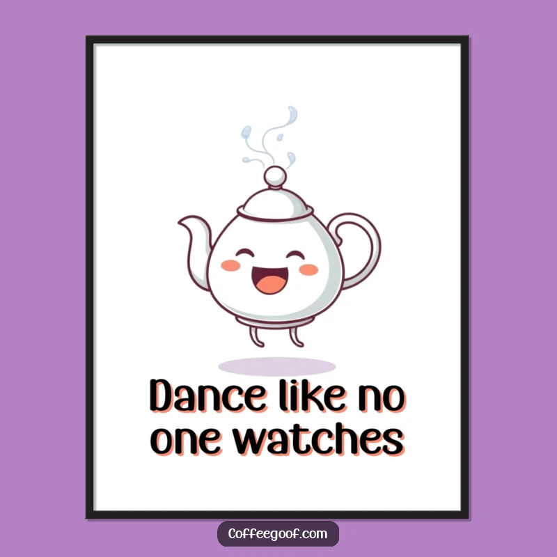 Funny Dancing Teapot Poster: Vibrant Steamy Water Character Art, Wall Decor