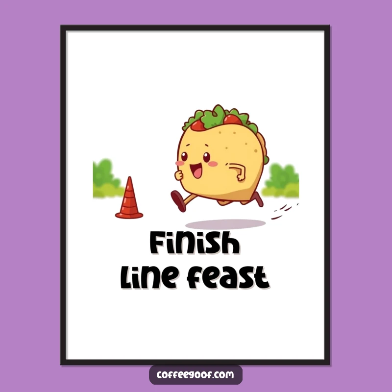 Funny Poster: Sprinting Taco Art, Whimsical Wall Decor, Unique Funny Gift