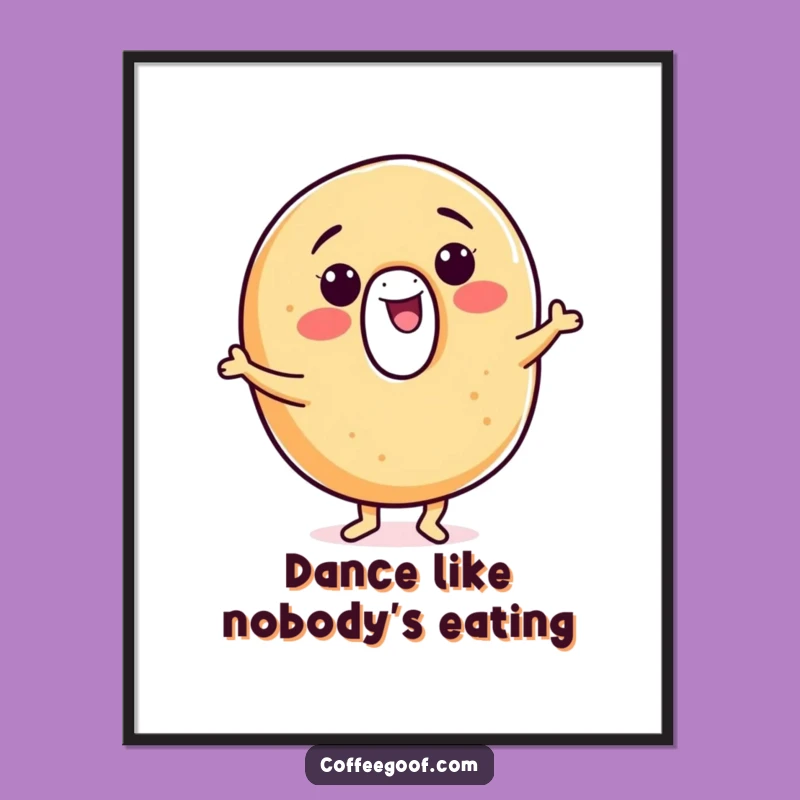 Funny Bagel Poster: Smiling Jigging Character Art, Whimsical Decor, A Delightful Funny Gift!