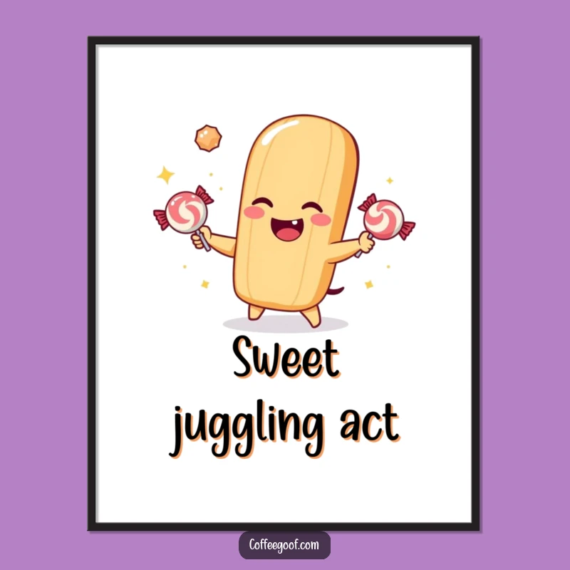 Funny Baguette Juggling Candy Poster: Add Sweet Whimsy to Your Walls!