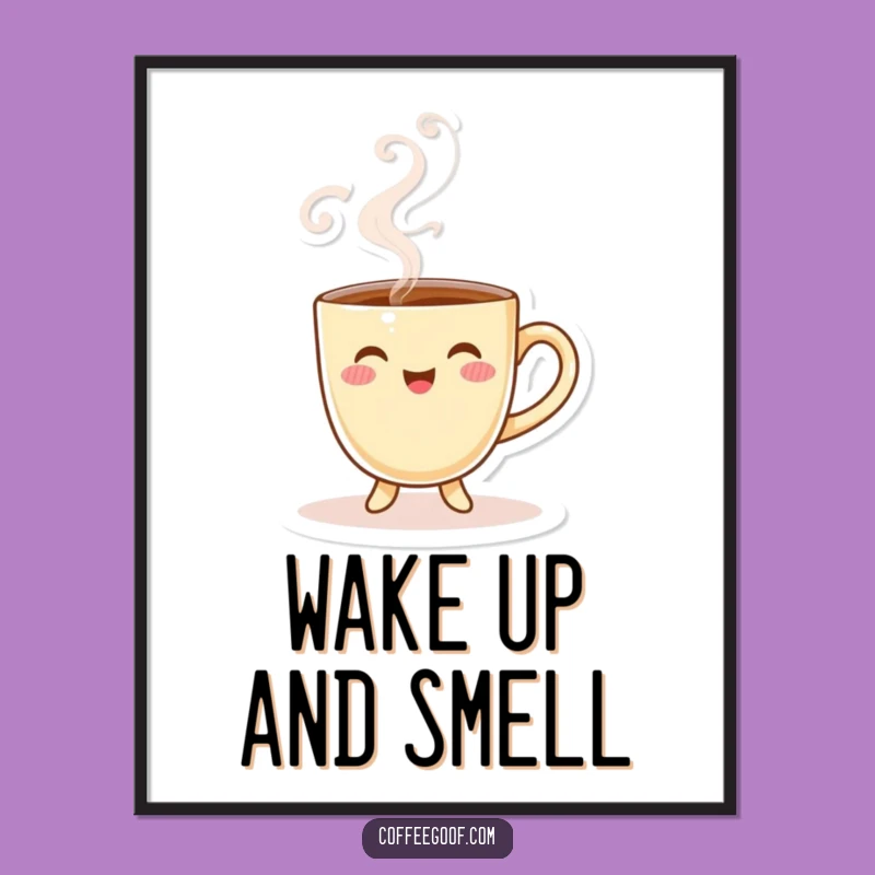 Funny Coffee Cup Poster: Playful Steam Character Art, Hilarious Wall Decor Gift