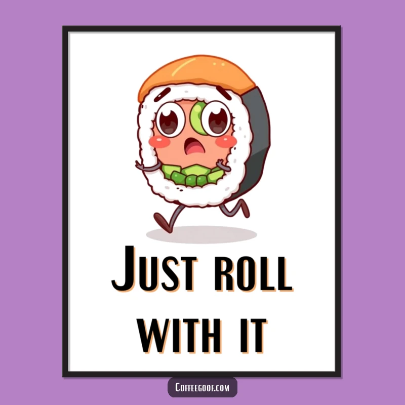 Funny Sushi Poster: Surprised Roll Character Art, Hilarious Wall Decor Gift