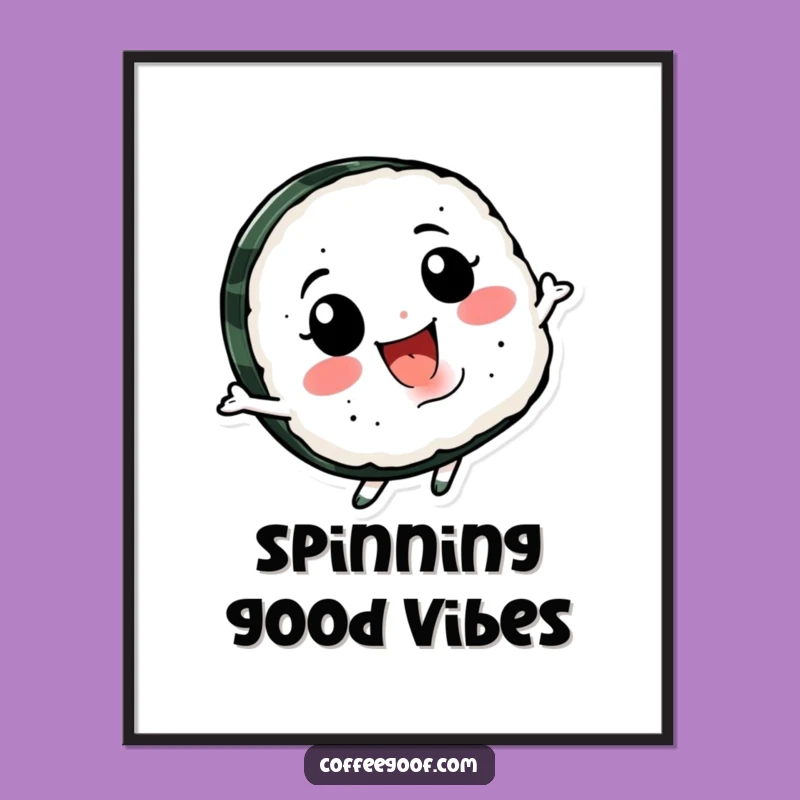 Funny Sushi Spin Poster: Smiling Character Art for a Playful Space