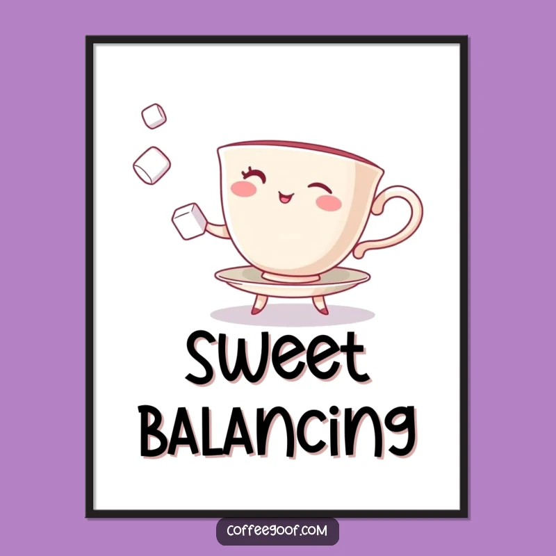 Funny Teacup Poster: Winking Juggler Art, Playful Decor & Humorous Gift