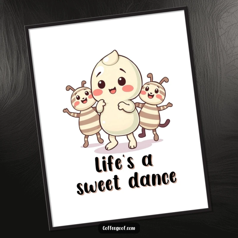 Funny Candy Art Poster of a playful candy character doing a little jig with its colorful striped companions.