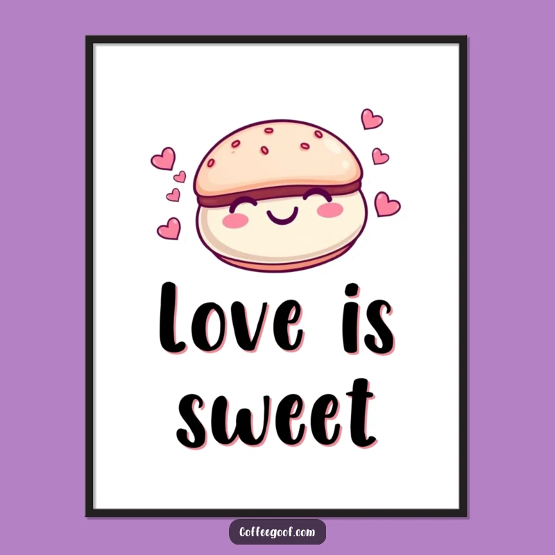 Funny Macaroon Hearts Poster - Cute Cartoon Wall Art Gift