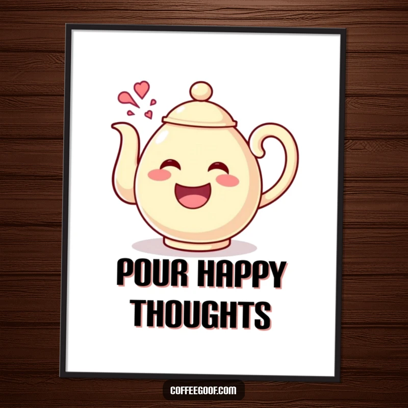 Funny Teapot Giggles Poster showcasing a happy teapot character pouring out giggles, perfect for adding playful and joyful vibes to wall decor.