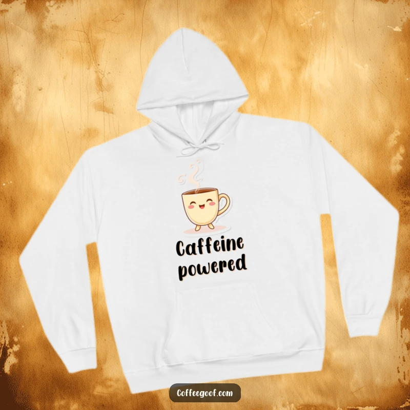 Funny Coffee Cup Hoodie with a smiling character and playfully swirling steam, perfect for staying warm and chuckling.