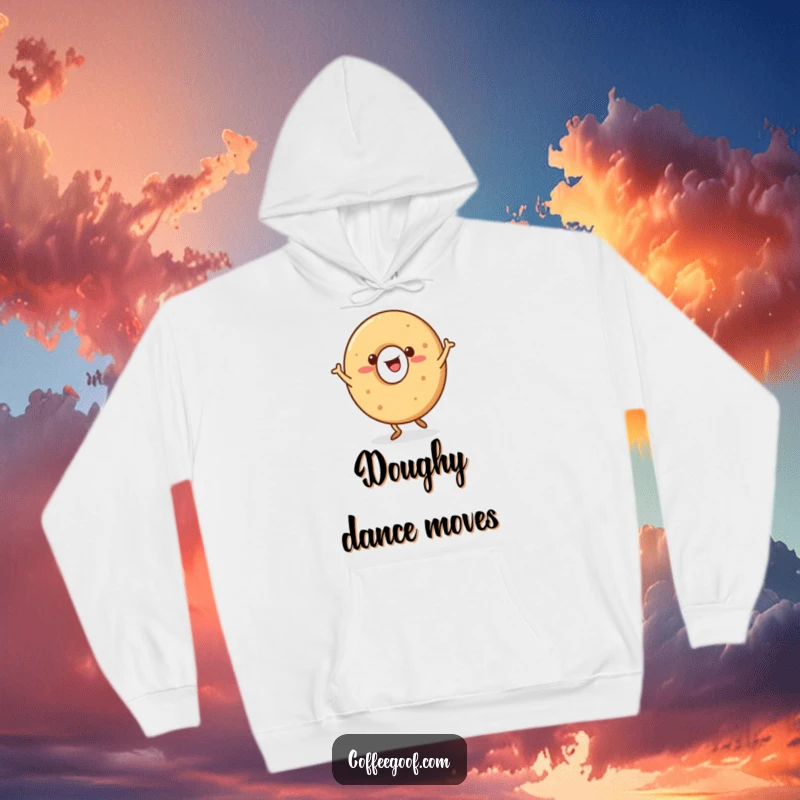 Funny Bagel Hoodie with a happy bagel character doing a jig, comfortable and cheerful for everyday wear.