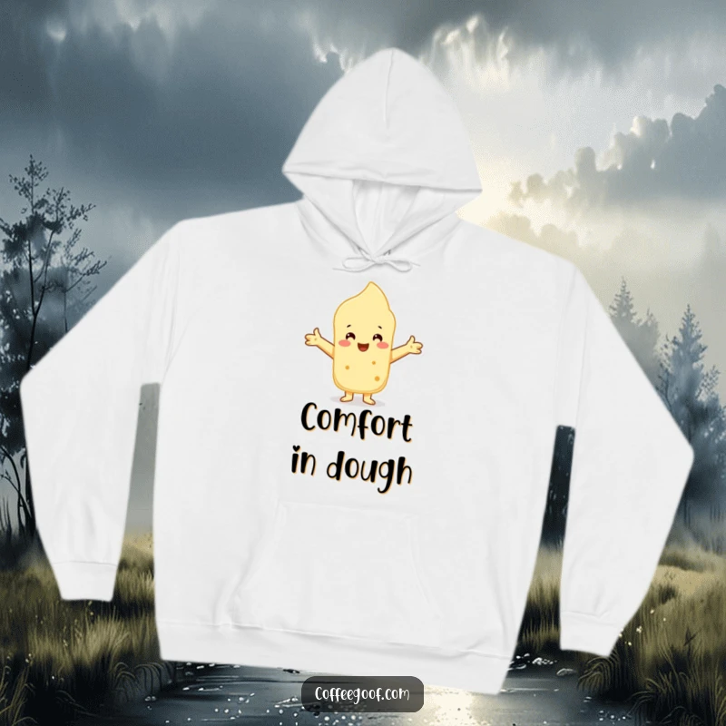 Funny Scone Hoodie with a cheerful character embracing, designed for ultimate warmth and comfort.
