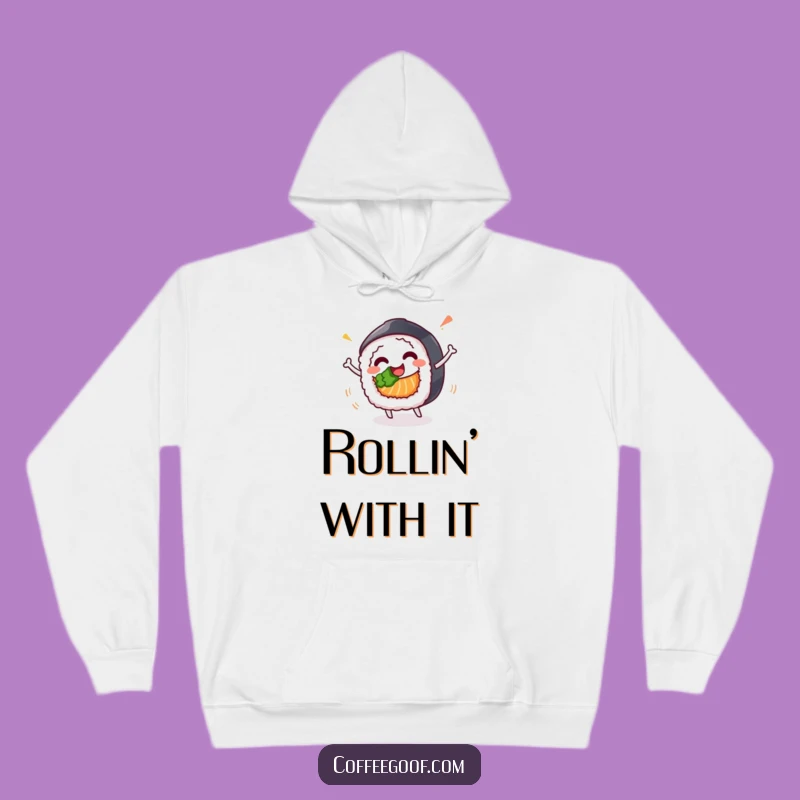 Funny Sushi Roll Hoodie: Cozy Spinning Design, Perfect Warm Gift for Food Lovers