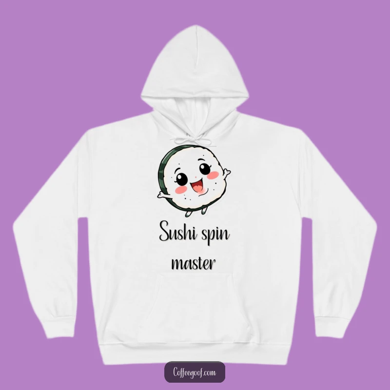Funny Sushi Spin Hoodie: Cozy & Smiling Character for Warmth