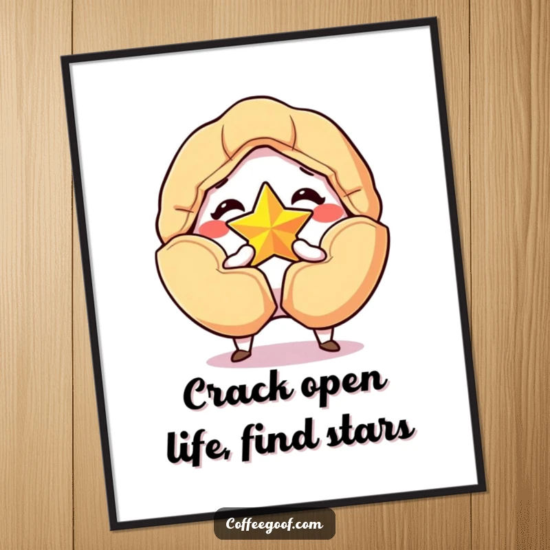Funny Free Printable Wall Art: A grinning fortune cookie cracking open to reveal a shining golden star, symbolizing good fortune.