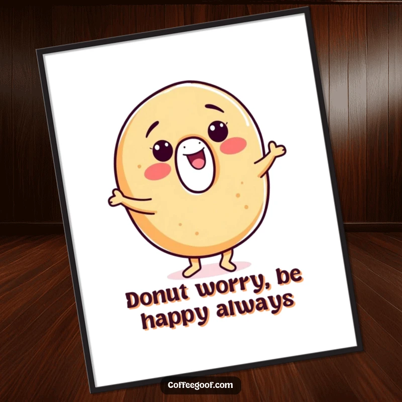 Funny Free Printable Wall Art depicting a happy bagel character enthusiastically doing a fun, spirited jig.