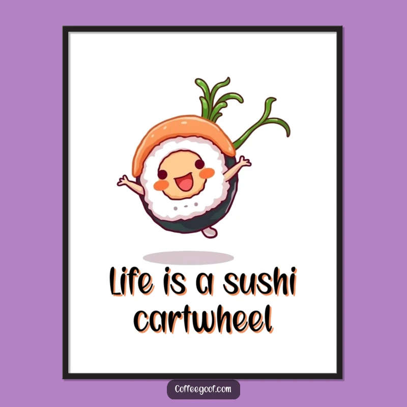 Free Printable Wall Art: Cartwheeling Sushi, Funny Downloadable Decor