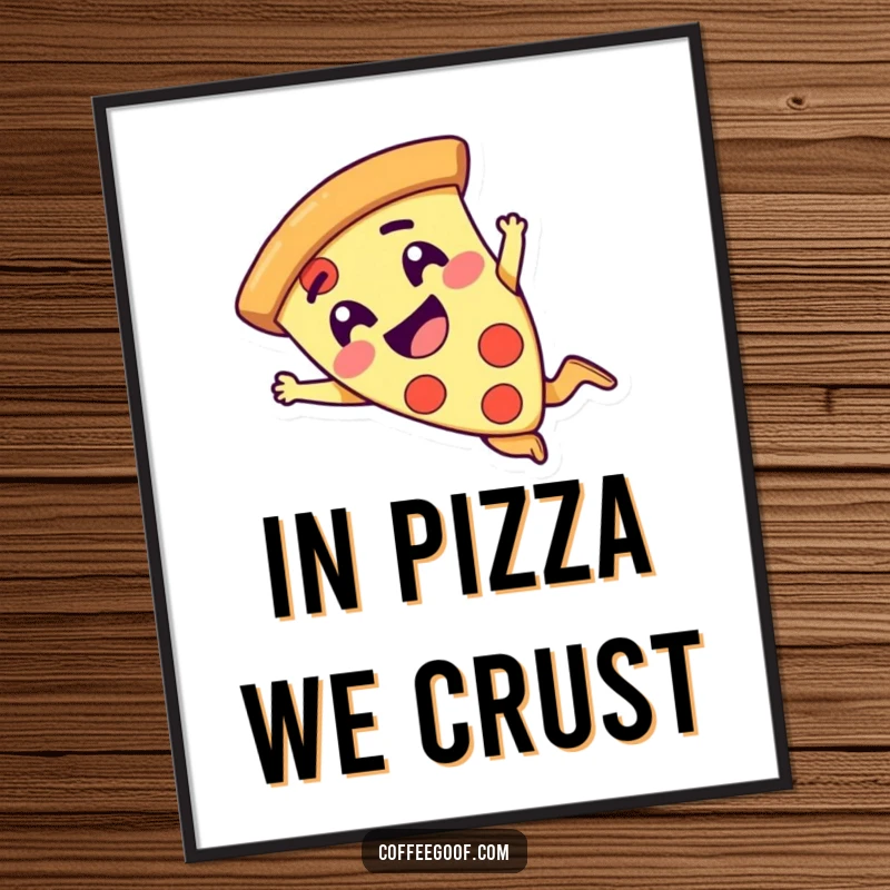 Funny Free Printable Wall Art: A giggling slice of pizza character is performing a hilarious, comical dive, adding fun decor.