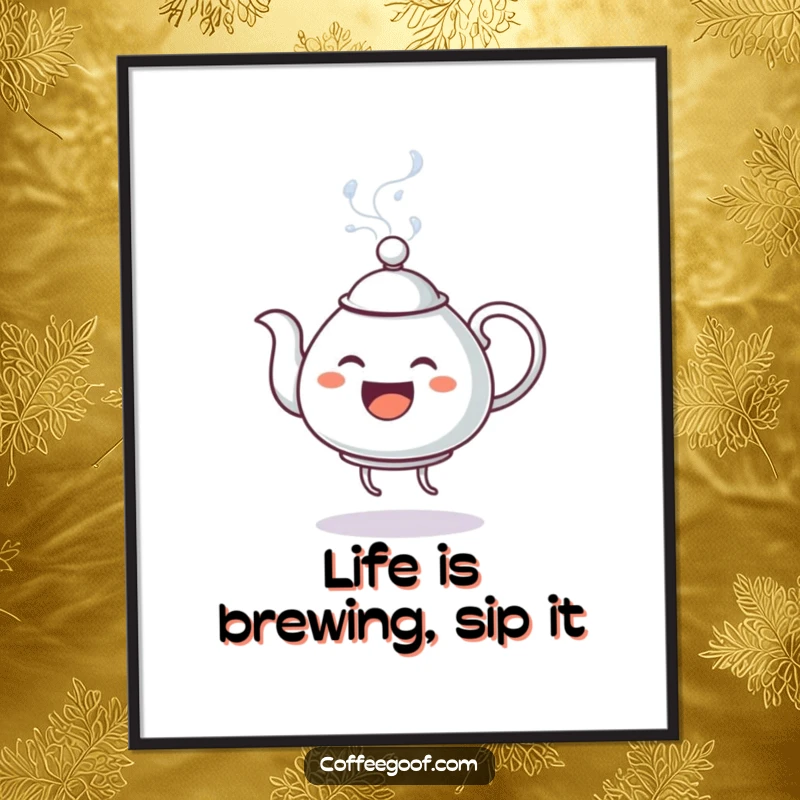 Funny Free Printable Wall Art: A whimsical teapot caught mid-dance, steam swirling, adding cheerful, energetic decor.