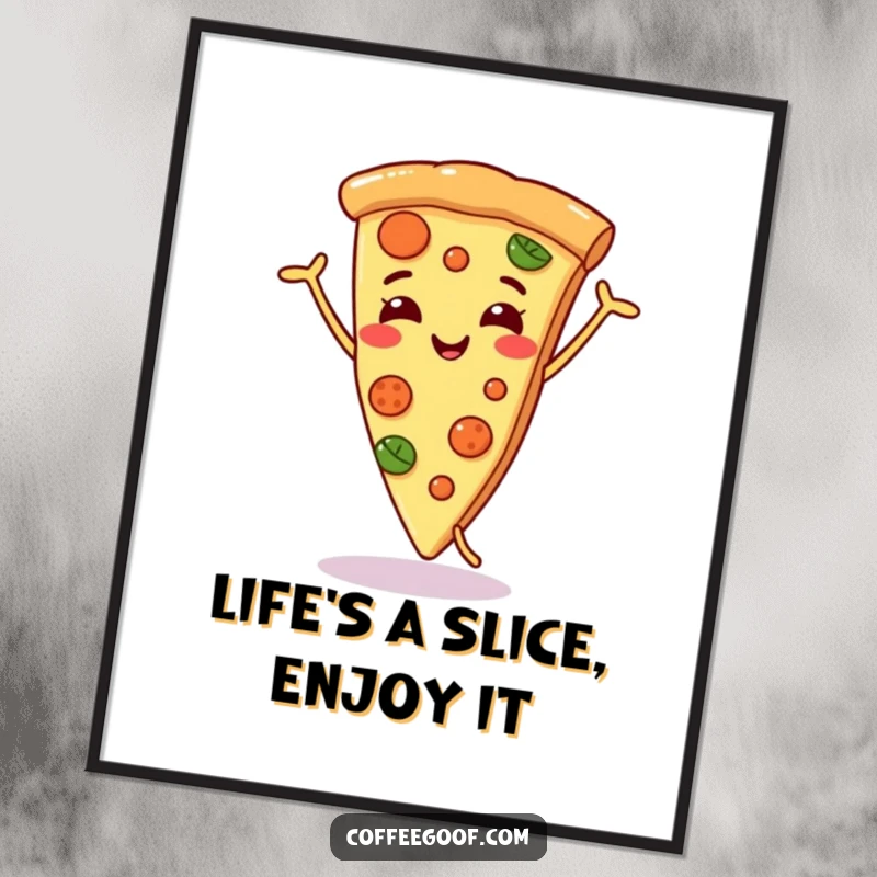 Funny Free Printable Wall Art: A cheerful slice of pizza performing a silly, energetic dance.