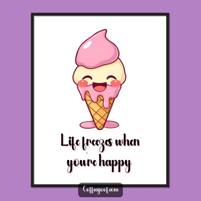 Free Printable Wall Art - Funny Giggling Ice Cream Cone Melting Downloadable Art