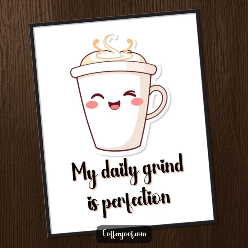 Funny Free Printable Wall Art: A smiling coffee cup character winks playfully, adding a humorous touch to any room decor.