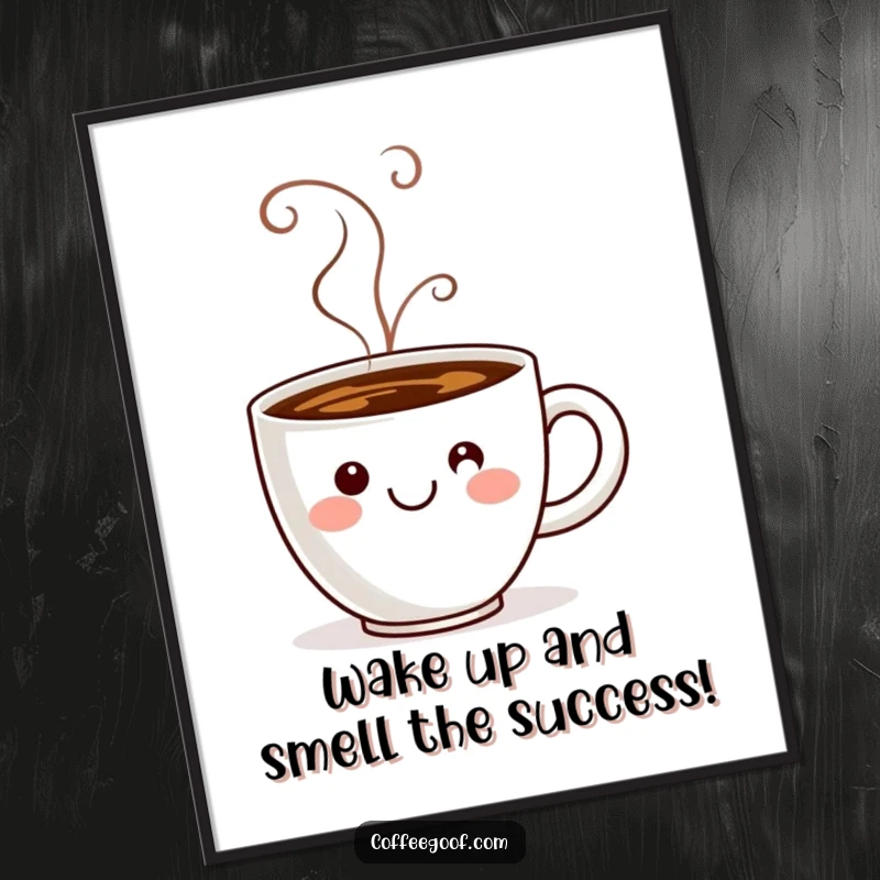 Funny Free Printable Wall Art: A cheerful coffee cup with smiley steam, radiating warmth and happiness.