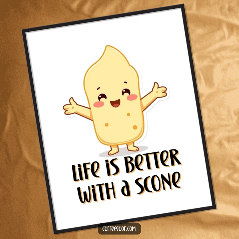 Funny Free Printable Wall Art: A cheerful scone character with arms outstretched, inviting viewers into a warm embrace.