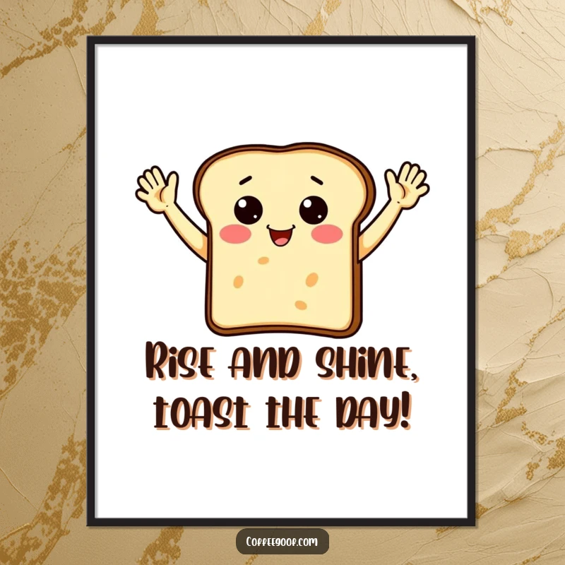 Funny Free Printable Wall Art: A piece of toast with its arms waving enthusiastically, bringing a cheerful vibe.