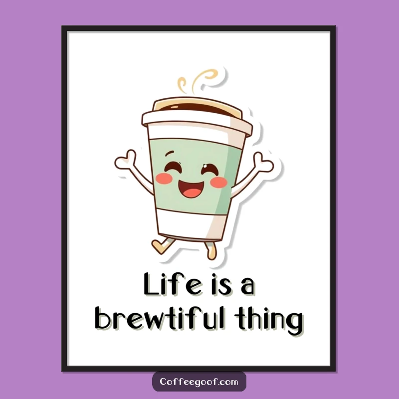 Funny Free Printable Wall Art: Cheerful Coffee Cup Bouncing - Quirky Downloadable Decor