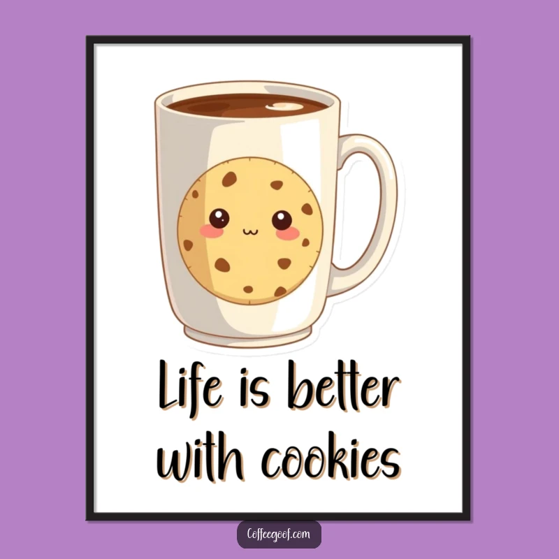 Funny Free Printable Wall Art: Shy Cookie & Coffee Mug, Cute Decor Download