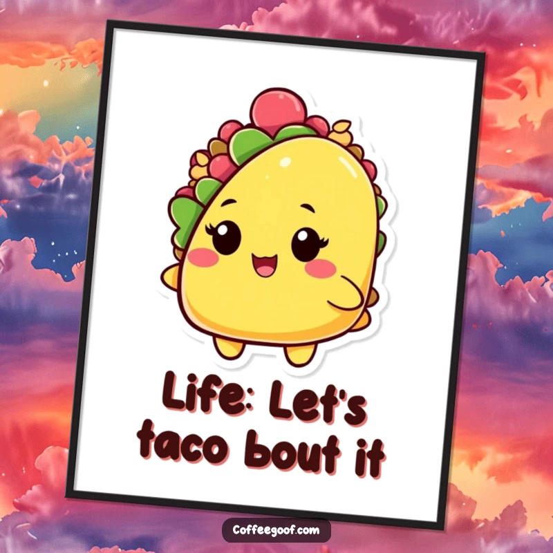 Funny Free Printable Wall Art of a playful taco character winking with its shell open, adding a touch of sass.