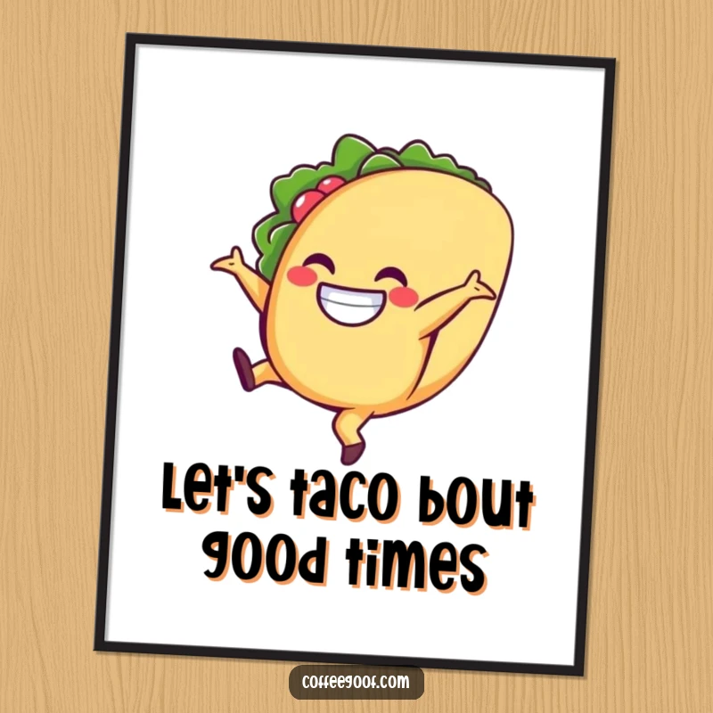 Funny Free Printable Wall Art of a grinning taco character executing a perfectly executed, joyful cartwheel.