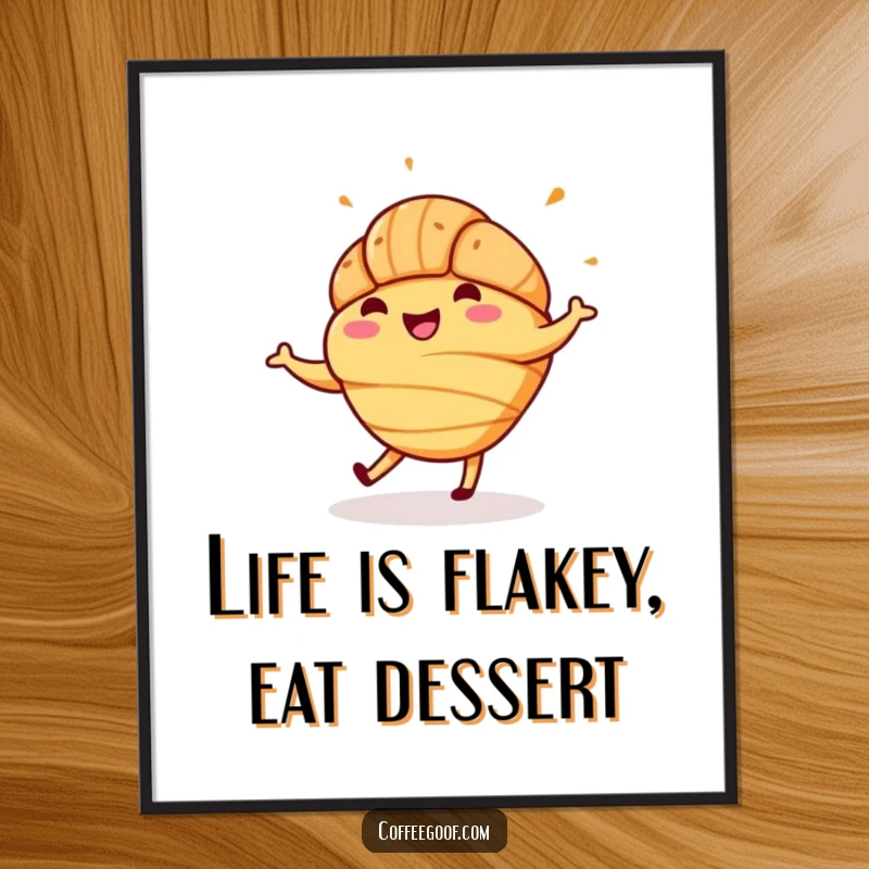 Funny Free Printable Wall Art: A cheerful croissant enthusiastically jigging with a shower of colorful sprinkles.