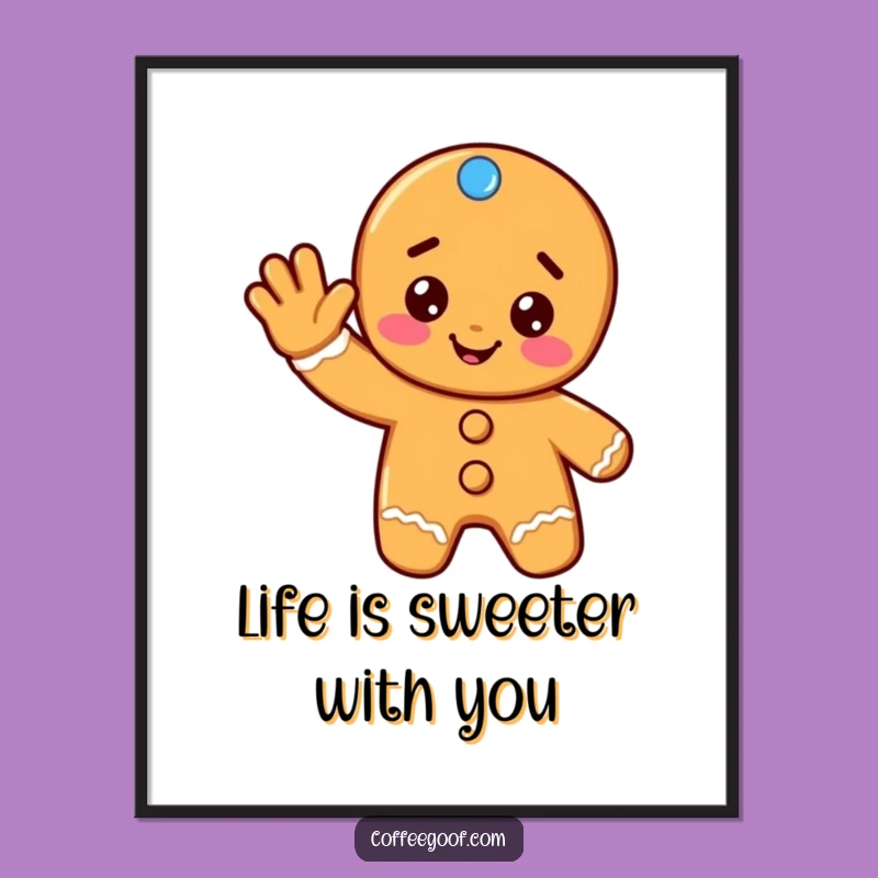 Funny Free Printable Wall Art: Waving Gingerbread Cookie, Downloadable Art