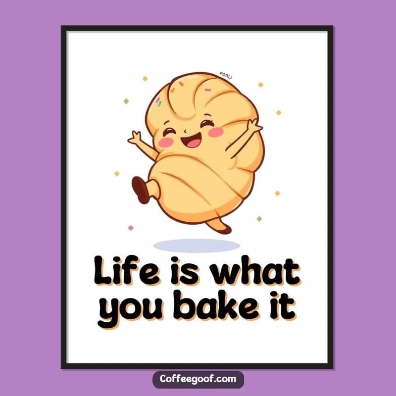 Free Printable Wall Art: Cartwheeling Croissant - Funny Bakery Downloadable Art