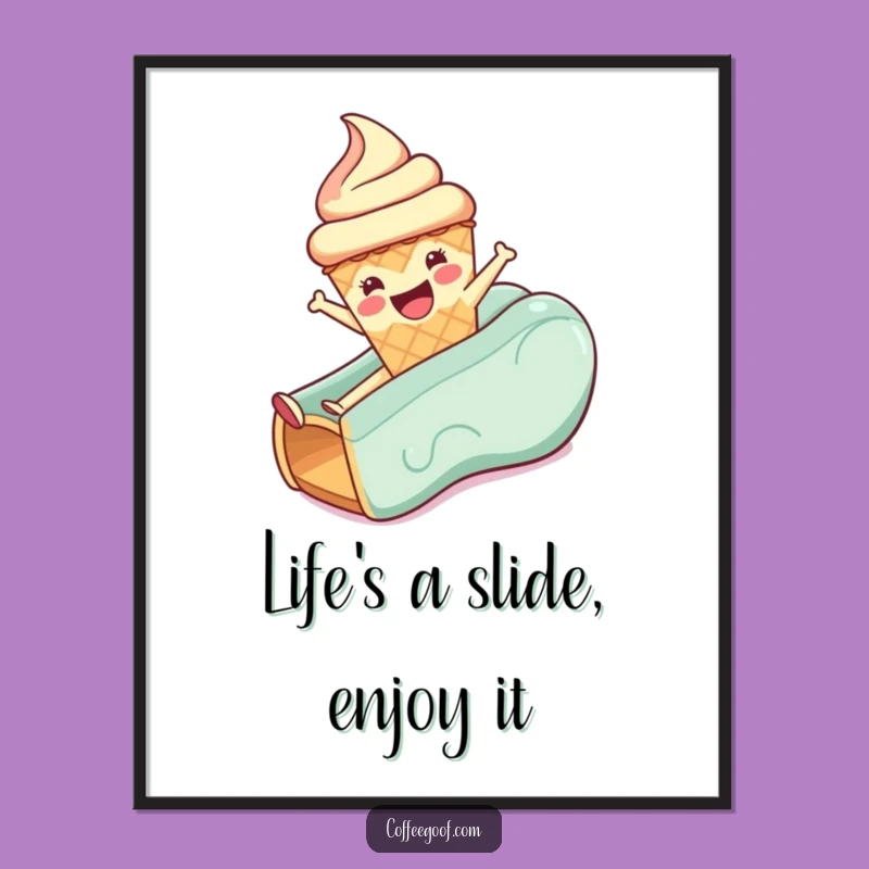 Free Printable Funny Ice Cream Cone Wall Art: Joyful Slide Downloadable Decor