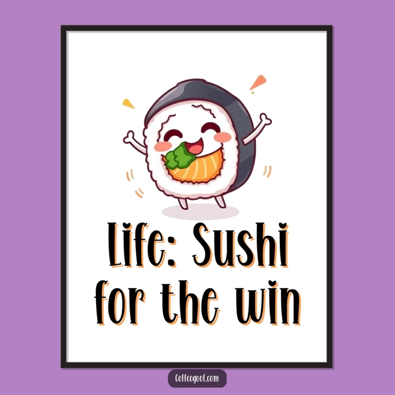 Funny Free Printable Wall Art: Spinning Sushi Character, Playful Decor, Downloadable Art