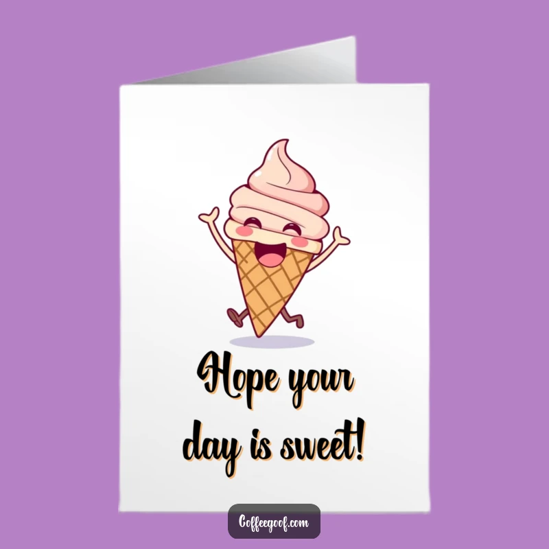 Free Printable Birthday Card: Excited Ice Cream Cone Bouncing, Funny Gift